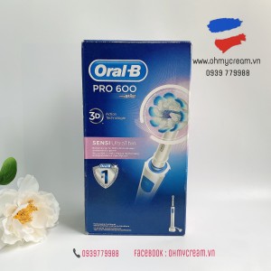 BÀN CHẢI ĐIỆN ORAL B PRO 600 3D (01 THÂN + 01 ĐẦU SENSI ULTRATHIN + 01 ĐẾ SẠC)