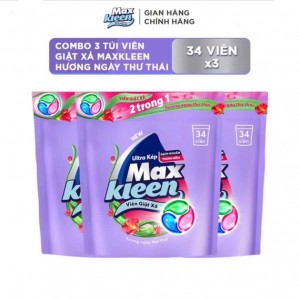 Combo 3 Túi viên giặt xả MaxKleen hương ngày thư thái 34 viên/túi